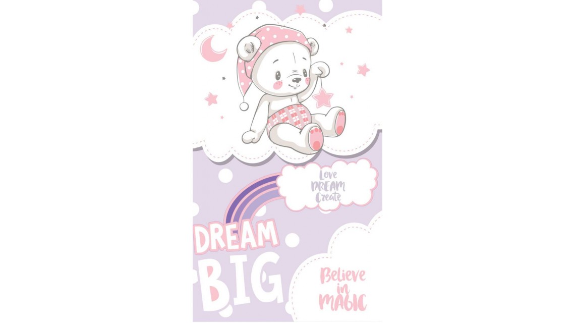 Trusou de botez personalizat si brodat cu norisori pufosi si ursuleti pentru fete, Dream big little girl 19